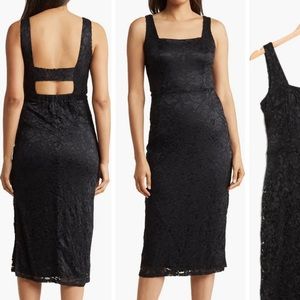 NWT Sam Edelman Sleeveless Black Floral Stretch Lace Midi Dress Square neck Sz 2